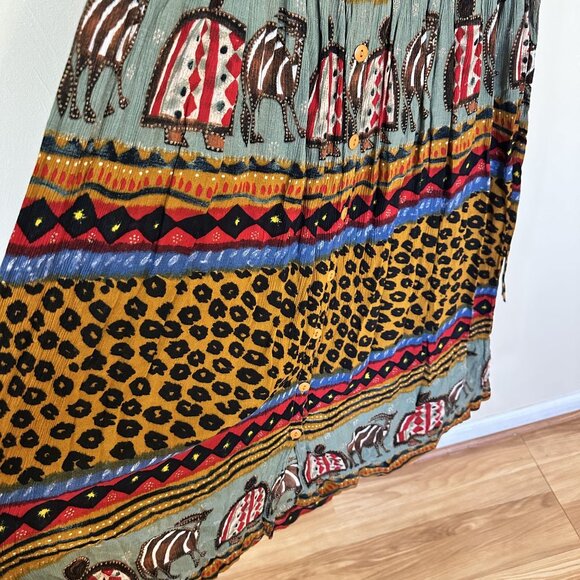 Vtg Bila Womens Maxi Dress Multicolor Animal Tribal Print Rayon Small Ethnic - Picture 5 of 8